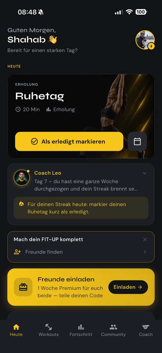 FIT-UP Me – Fitness App: App-Screenshot 2 (Flutter, iOS, Android, Web)