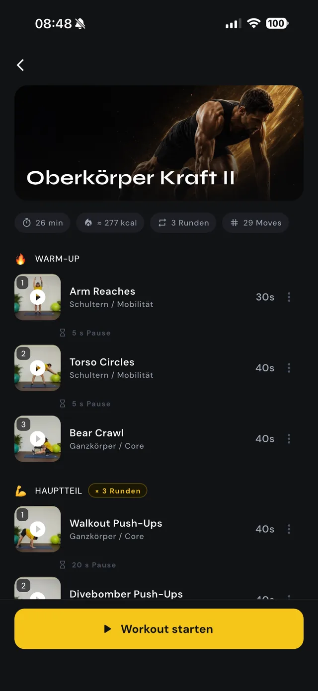 FIT-UP Me – Fitness App: App-Screenshot 1 (Flutter, iOS, Android, Web)