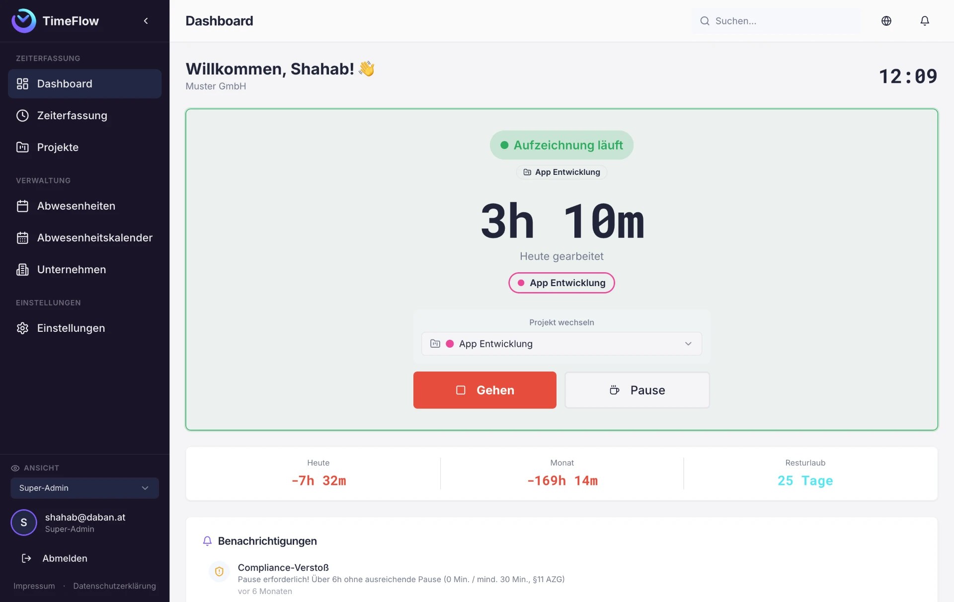 TimeFlow – App für Zeiterfassung und Abwesenheitsverwaltung in europäischen Unternehmen